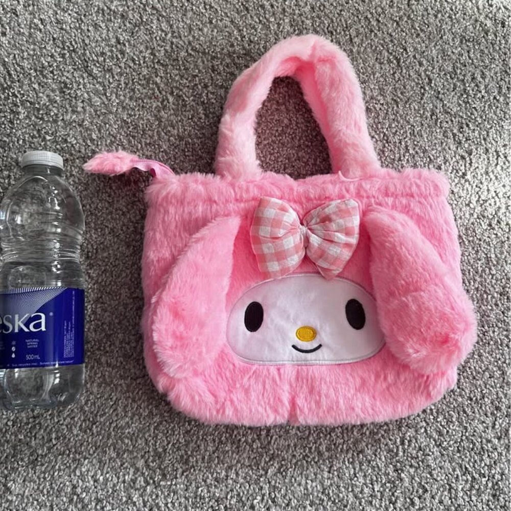 Melody Pink Face Furry Soft Drawstring Handles Pouch Bag